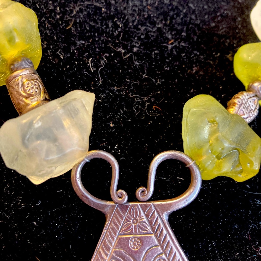 Resin Bead and silver plated beads and Himalayan pendant. 18”